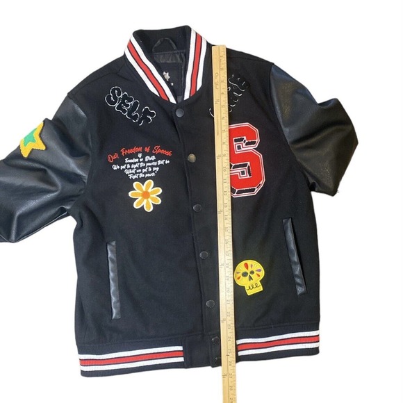 Bleecker & Mercer Jacket Men’s Medium Black Embroidered Varsity Streetwear - Picture 12 of 14